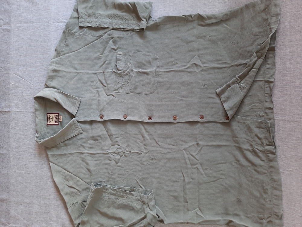 Tommy Bahama Men 2XL Western Camp Pear Snap Button Shirt S/S Silk Military Green
